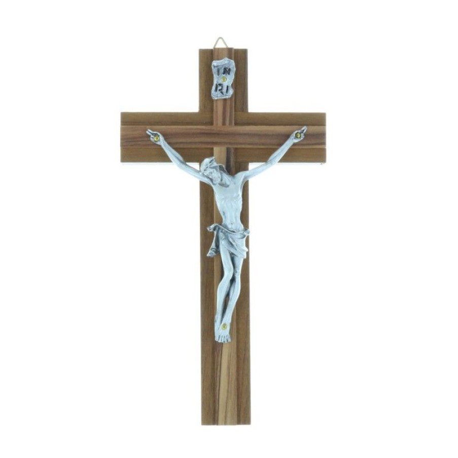 Palais du Rosaire Crucifix Bois | Crucifix Bois Superpose Et Christ Argente 16,5 Cm