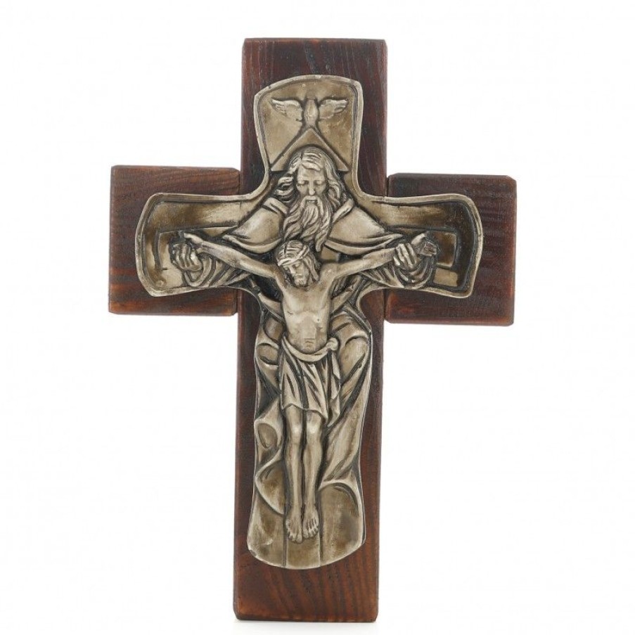 Palais du Rosaire Crucifix Bois | Crucifix En Bois Decore De La Sainte Trinite 22Cm