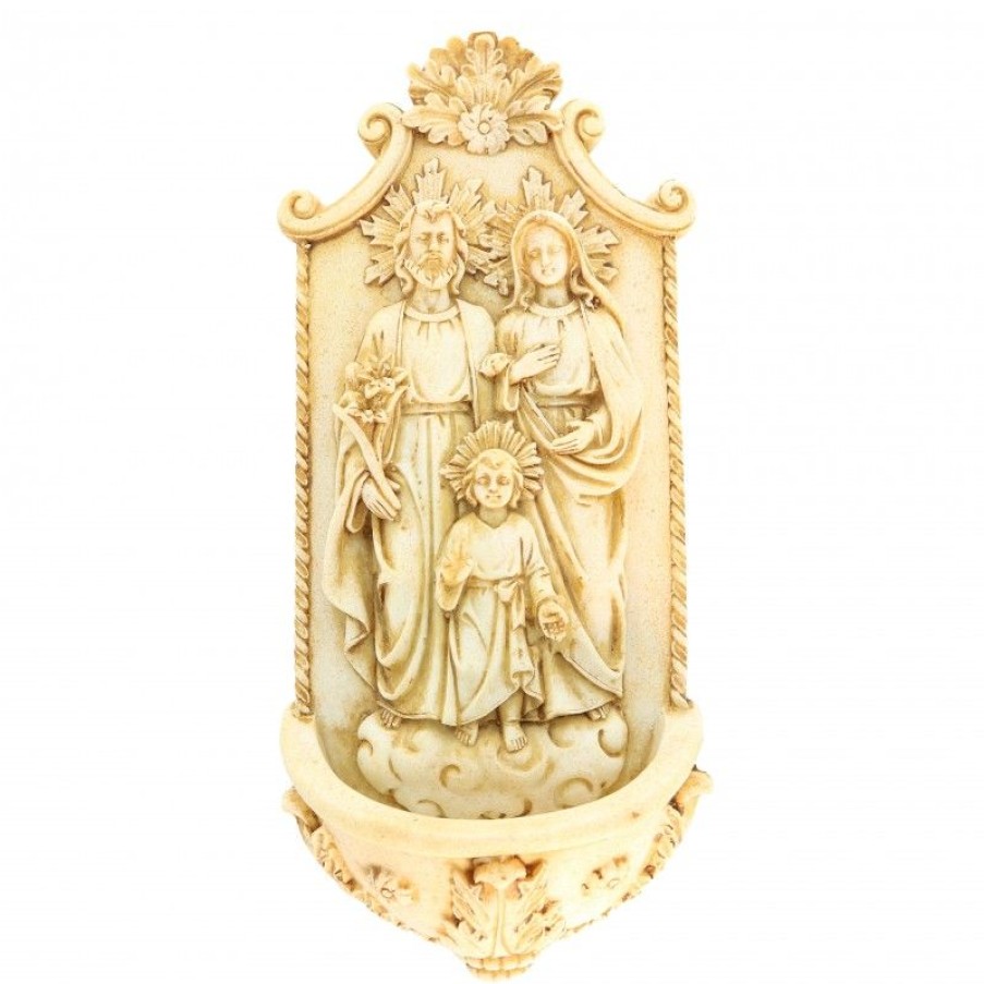 Palais du Rosaire Benitier | Benitier Beige De La Sainte Famille De 21Cm En Pierre Et Resine