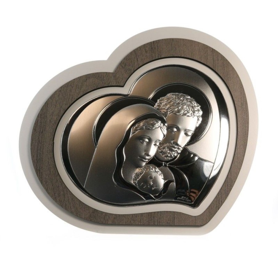 Palais du Rosaire Cadre Religieux | Cadre De La Sainte Famille Plaque Argentee Sur Bois En Forme De Coeur De 21Cm