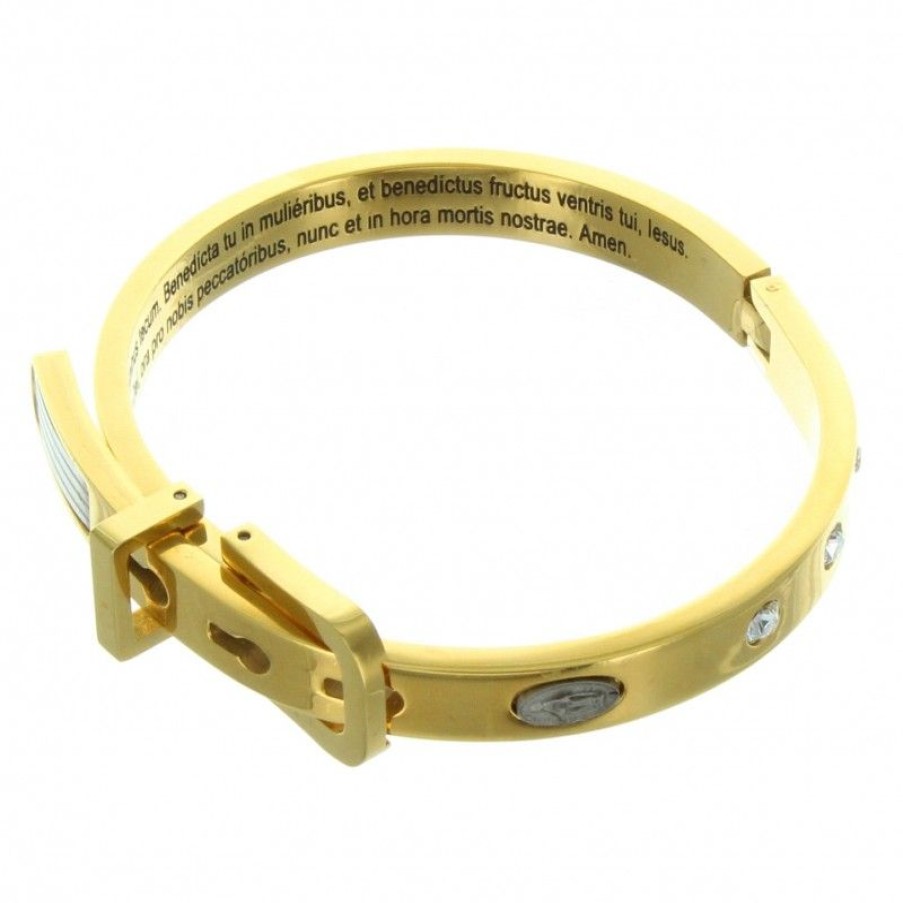 Palais du Rosaire Bracelet Fantaisie | Bracelet Dizainier En Acier Dore Et Strass Swarovski Avec Ave Maria En Latin
