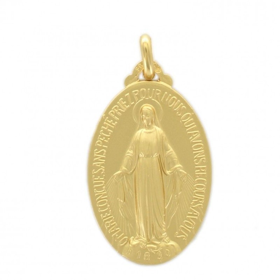 Palais du Rosaire Medaille Et Croix Plaque Or | Medaille De La Vierge Miraculeuse En Plaque Or De 32 Mm