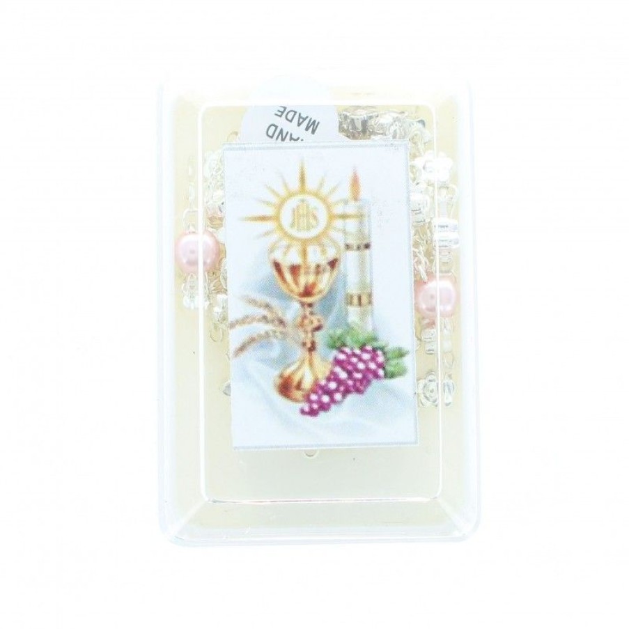 Palais du Rosaire Chapelet Pour Enfant | Chapelet De Communion Rose Avec Fleurs Argentees Et Sa Boite