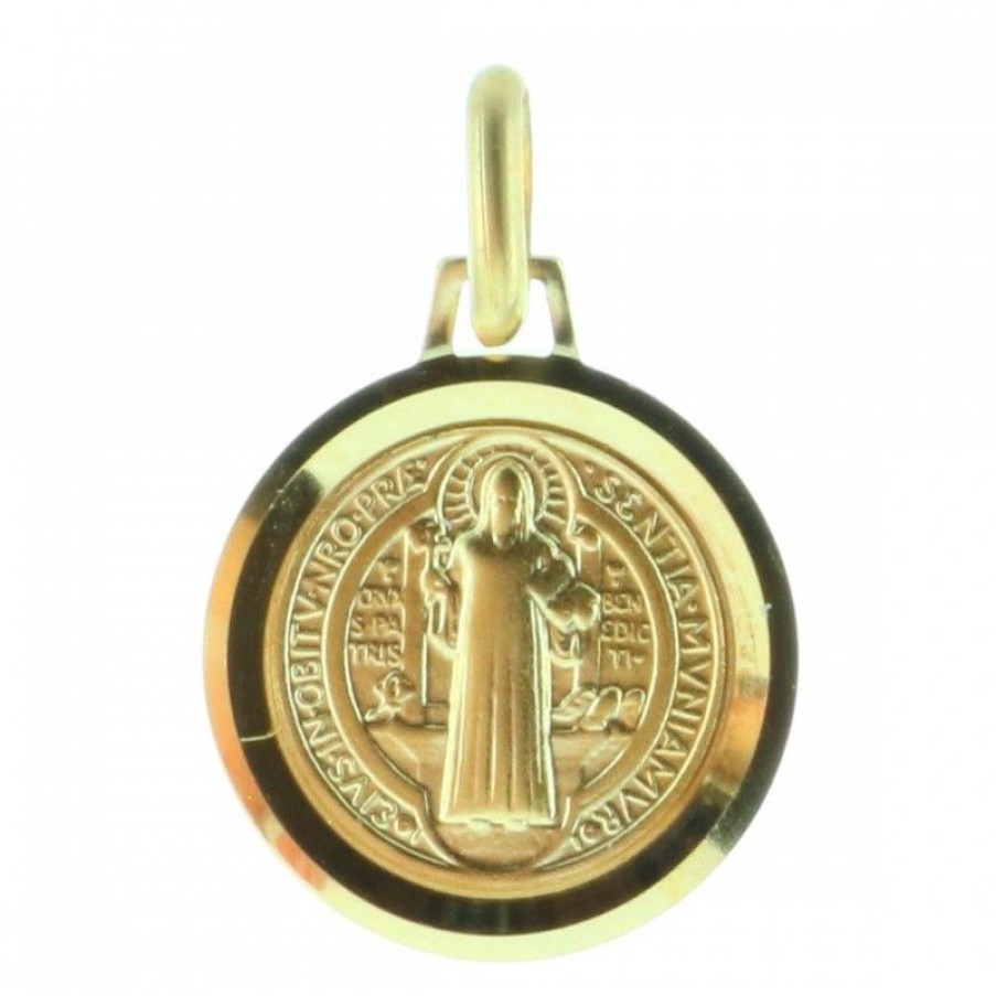 Palais du Rosaire Medaille Et Croix Plaque Or | Medaille Saint Benoit Plaque Or 12Mm