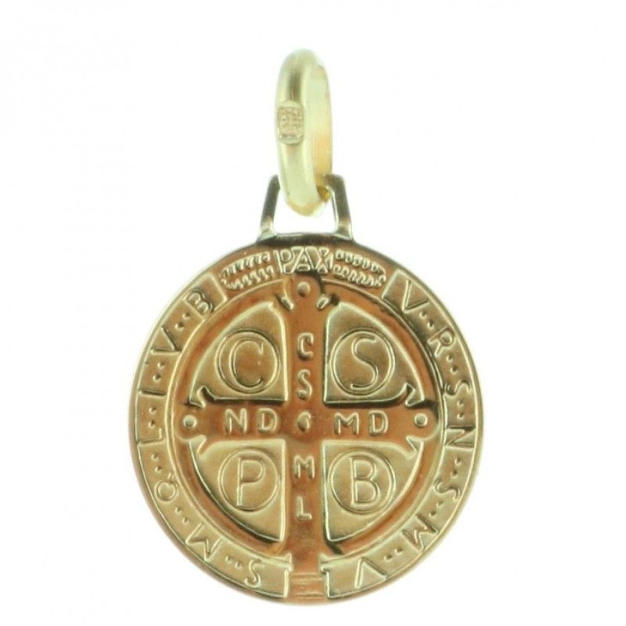 Palais du Rosaire Medaille Et Croix Plaque Or | Medaille Saint Benoit Plaque Or 12Mm