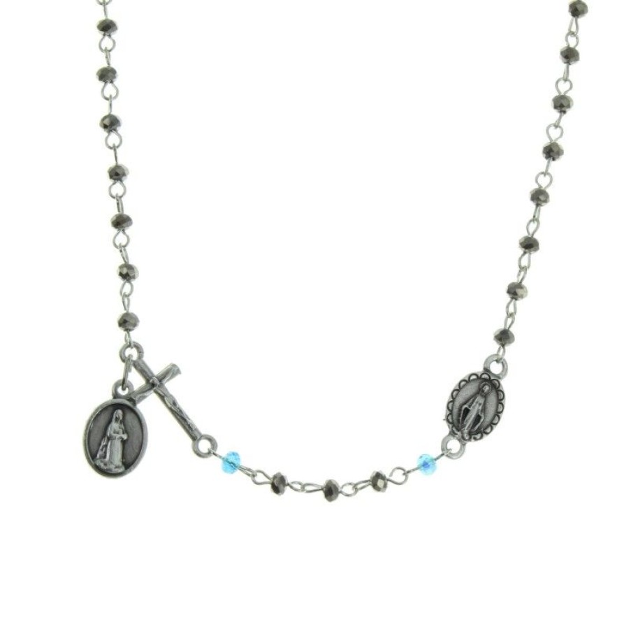 Palais du Rosaire Collier Fantaisie | Collier Chapelet Grains Cristal Veritable Et Coeur Vierge Miraculeuse