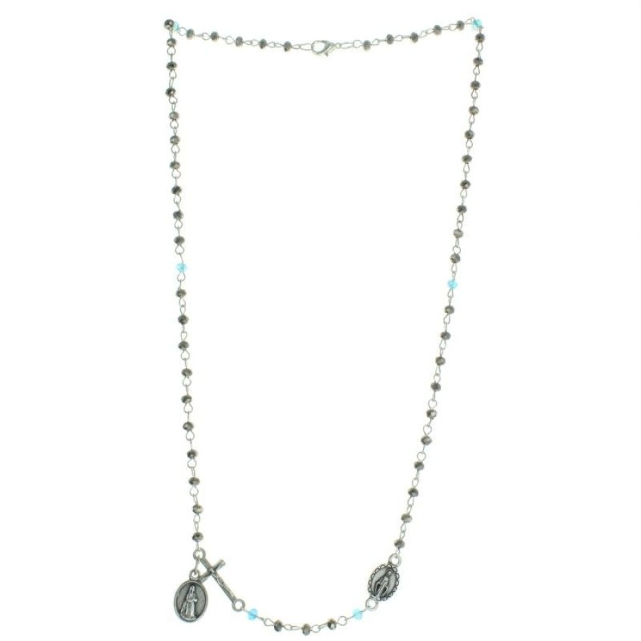 Palais du Rosaire Collier Fantaisie | Collier Chapelet Grains Cristal Veritable Et Coeur Vierge Miraculeuse