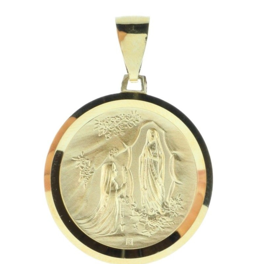 Palais du Rosaire Medaille Et Croix Plaque Or | Medaille Vierge Marie Revers Apparition De Lourdes 30 Mm Plaque Or