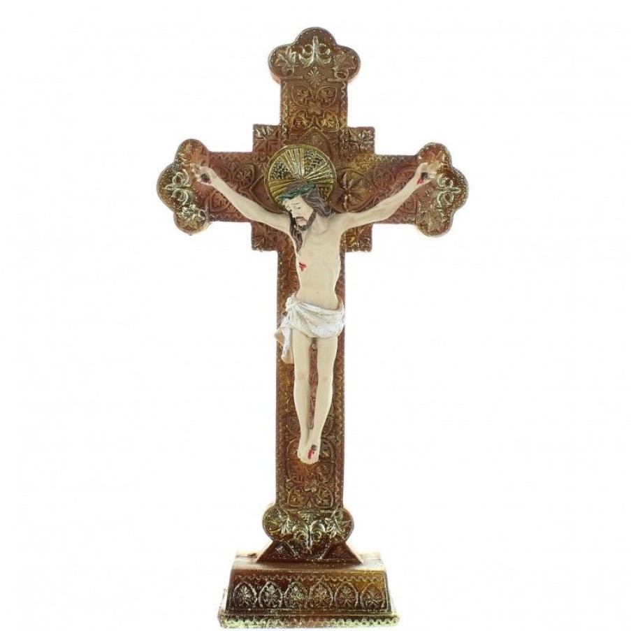 Palais du Rosaire Crucifix Resine | Crucifix En Resine Avec Details Dores 20Cm