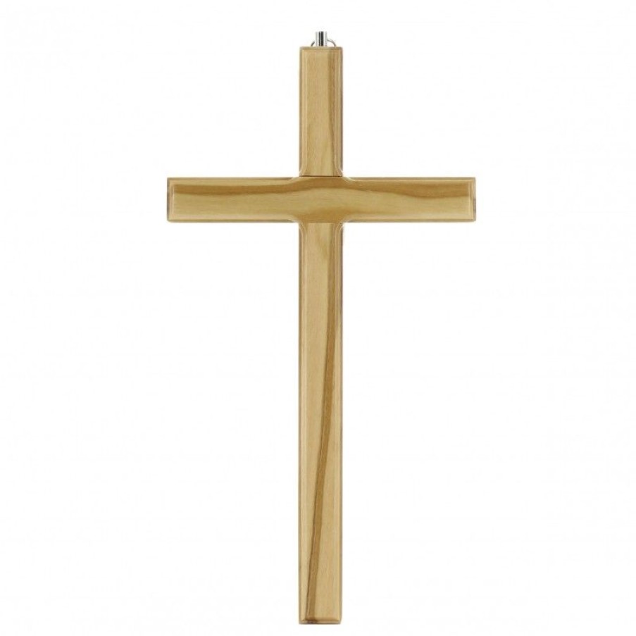 Palais du Rosaire Crucifix Bois | Croix En Bois Clair Naturel Biseaute De 16Cm