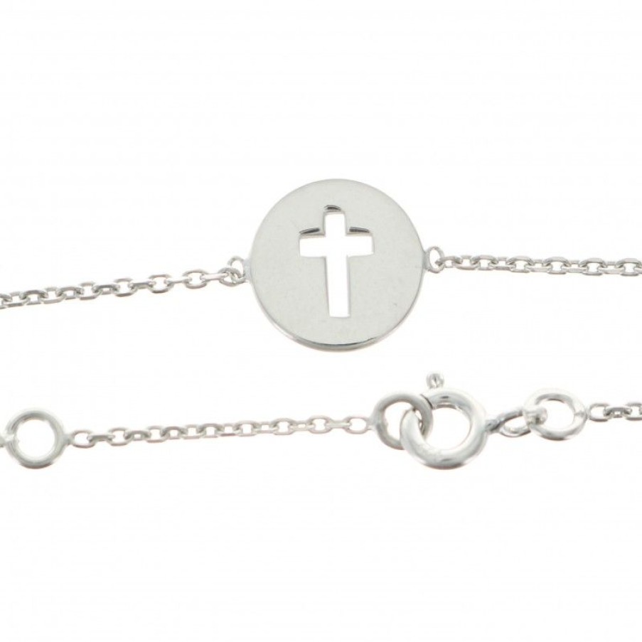 Palais du Rosaire Bracelet Argent | Bracelet Argent 16 Cm Avec Une Medaille Ronde Croix Ajouree