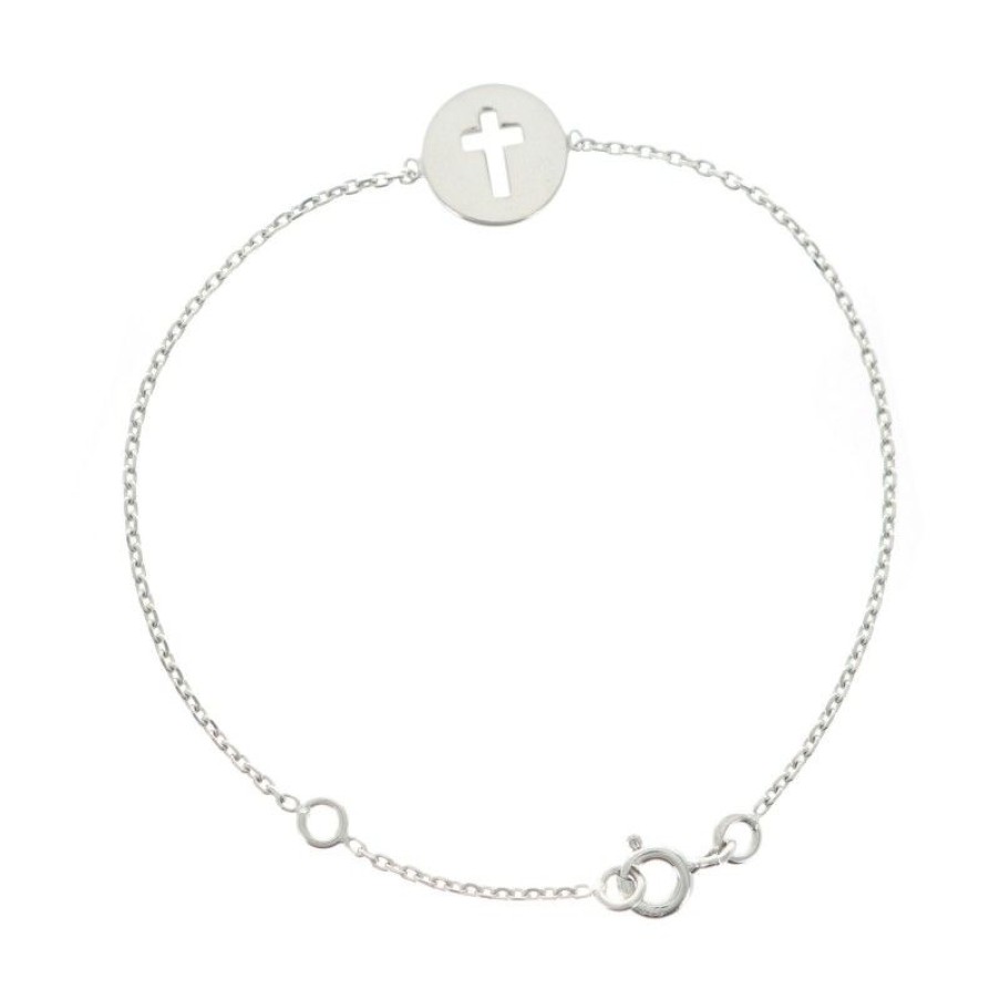 Palais du Rosaire Bracelet Argent | Bracelet Argent 16 Cm Avec Une Medaille Ronde Croix Ajouree