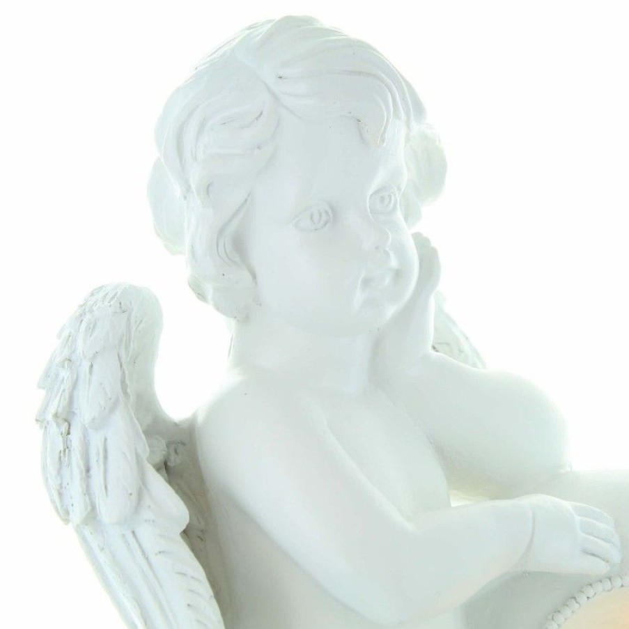 Palais du Rosaire Statue Ange | Statue D'Ange Debout En Resine Avec Un Coeur Contenant Une Bougie 30Cm