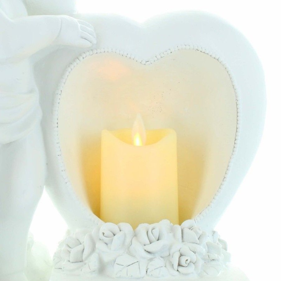 Palais du Rosaire Statue Ange | Statue D'Ange Debout En Resine Avec Un Coeur Contenant Une Bougie 30Cm