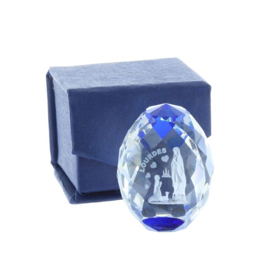 Palais du Rosaire Verre Grave | Verre Grave Laser 3D Reflets Bleus Et Apparition De Lourdes 4 Cm