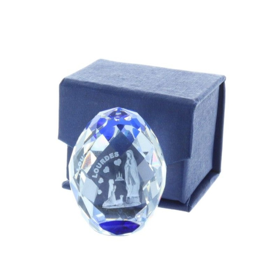 Palais du Rosaire Verre Grave | Verre Grave Laser 3D Reflets Bleus Et Apparition De Lourdes 4 Cm