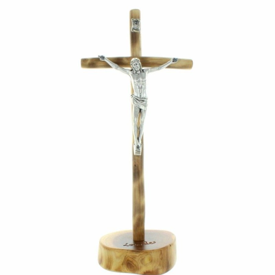 Palais du Rosaire Crucifix Bois | Crucifix Bois Sur Socle En Bois Avec Le Christ Argente 21Cm