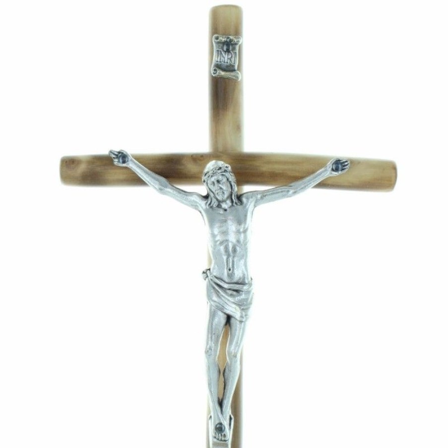 Palais du Rosaire Crucifix Bois | Crucifix Bois Sur Socle En Bois Avec Le Christ Argente 21Cm