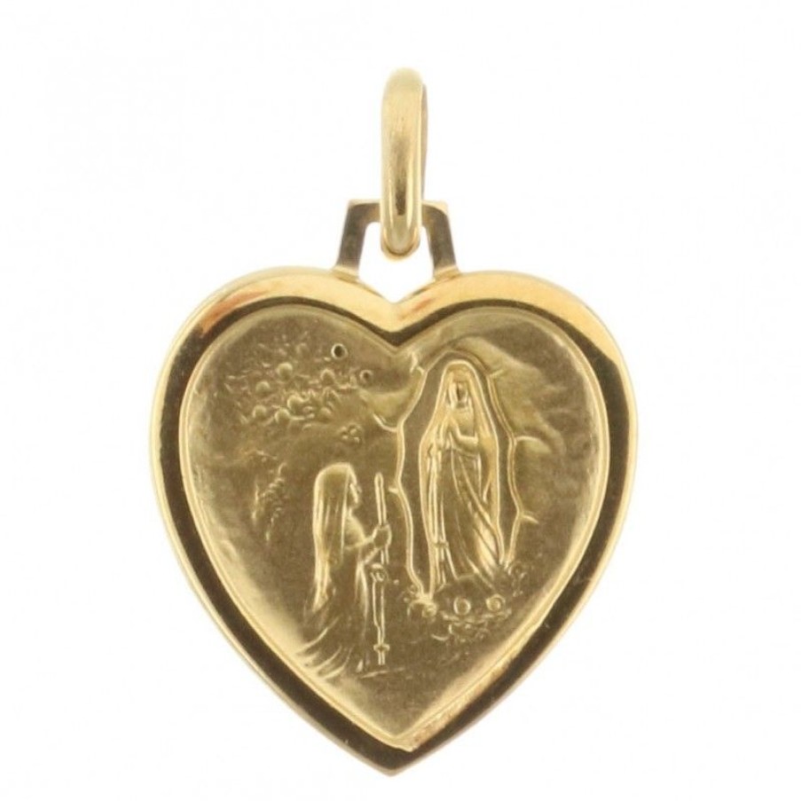 Palais du Rosaire Medaille Et Croix Plaque Or | Medaille Plaque Or De L'Apparition De Lourdes En Forme De Coeur