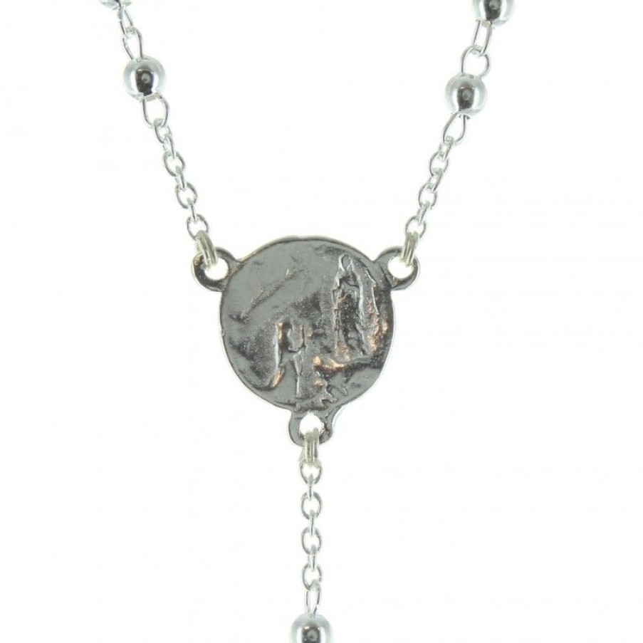 Palais du Rosaire Chapelet Argent | Chapelet De Lourdes En Argent Avec Fermoir Grains 3Mm Croix Classique