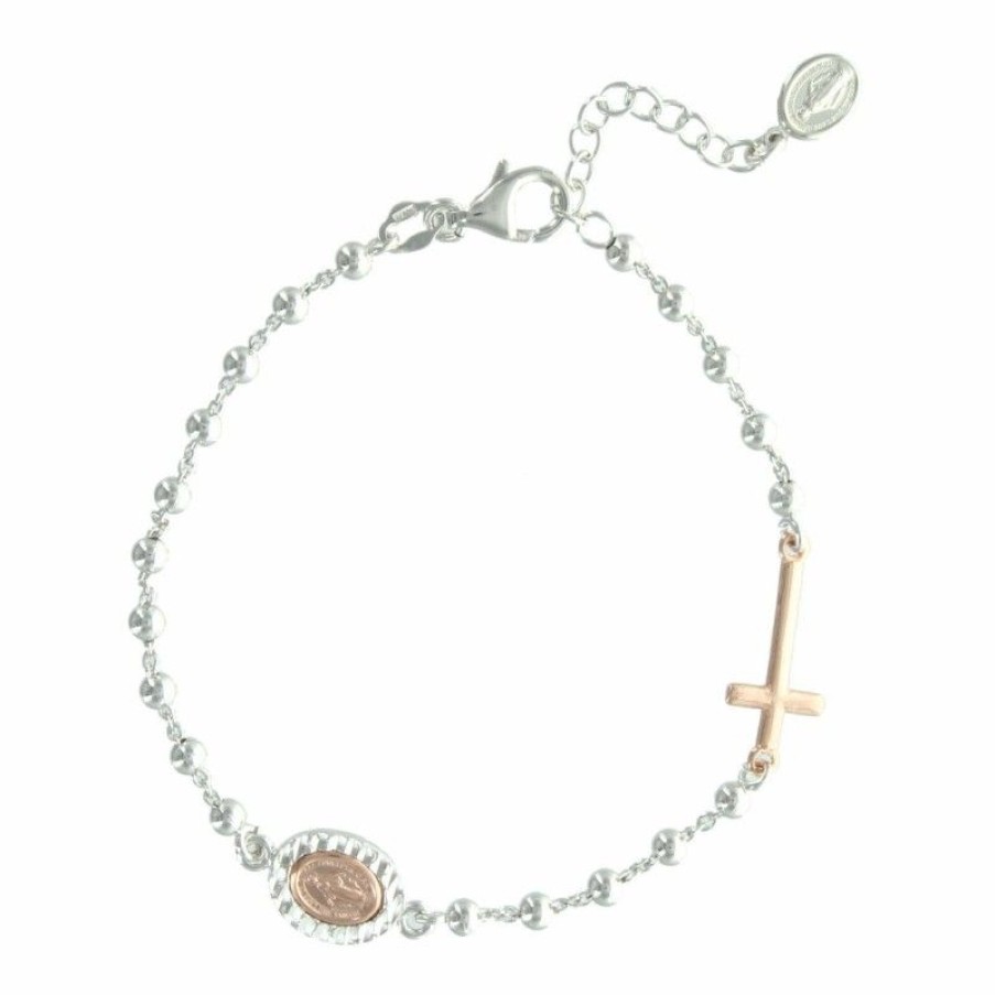 Palais du Rosaire Bracelet Argent | Bracelet En Argent Avec Une Medaille De La Vierge Miraculeuse Et Une Croix