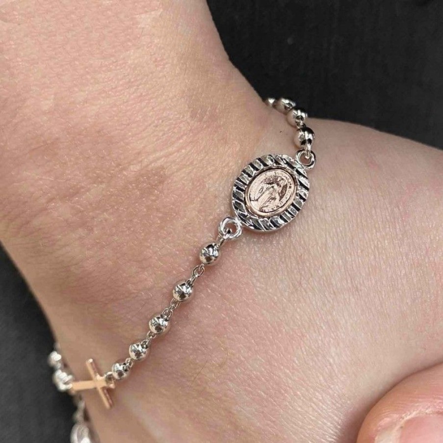 Palais du Rosaire Bracelet Argent | Bracelet En Argent Avec Une Medaille De La Vierge Miraculeuse Et Une Croix