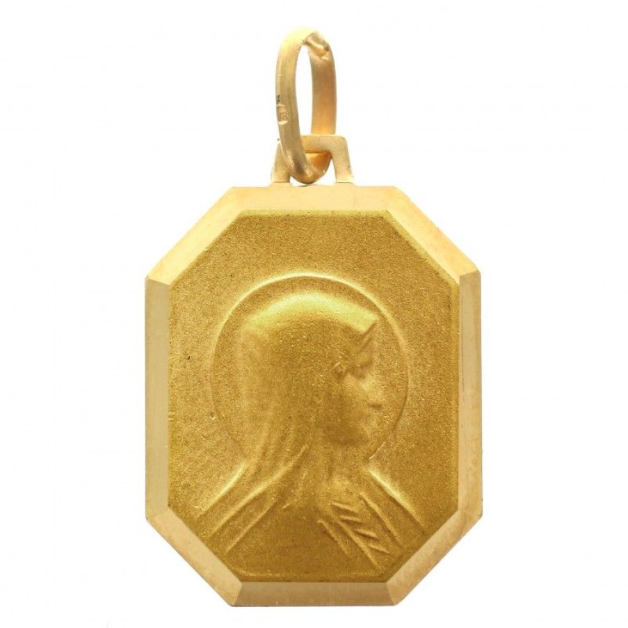 Palais du Rosaire Medaille Et Croix Plaque Or | Medaille En Plaque Or Double Face Vierge De Profil Et Apparition 20 Mm