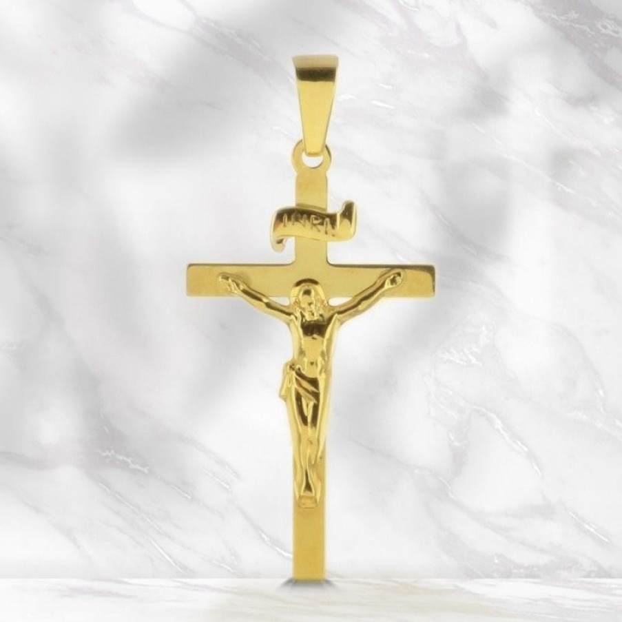 Palais du Rosaire Medaille Et Croix Or | Pendentif Crucifix En Or Avec Le Christ 3Cm