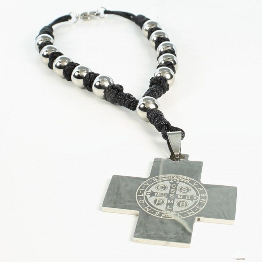 Palais du Rosaire Bracelet Fantaisie | Bracelet Avec Une Croix En Acier De Saint Benoit