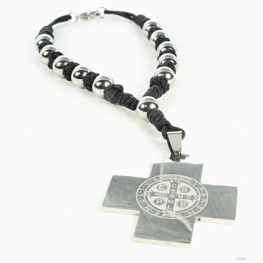 Palais du Rosaire Bracelet Fantaisie | Bracelet Avec Une Croix En Acier De Saint Benoit