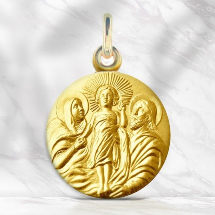 Palais du Rosaire Medaille Et Croix Plaque Or | Medaille De La Sainte Famille En Plaque Or