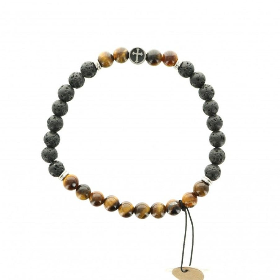 Palais du Rosaire Bracelet Fantaisie | Bracelet En Pierre De Laves Et Oeil De Tigre