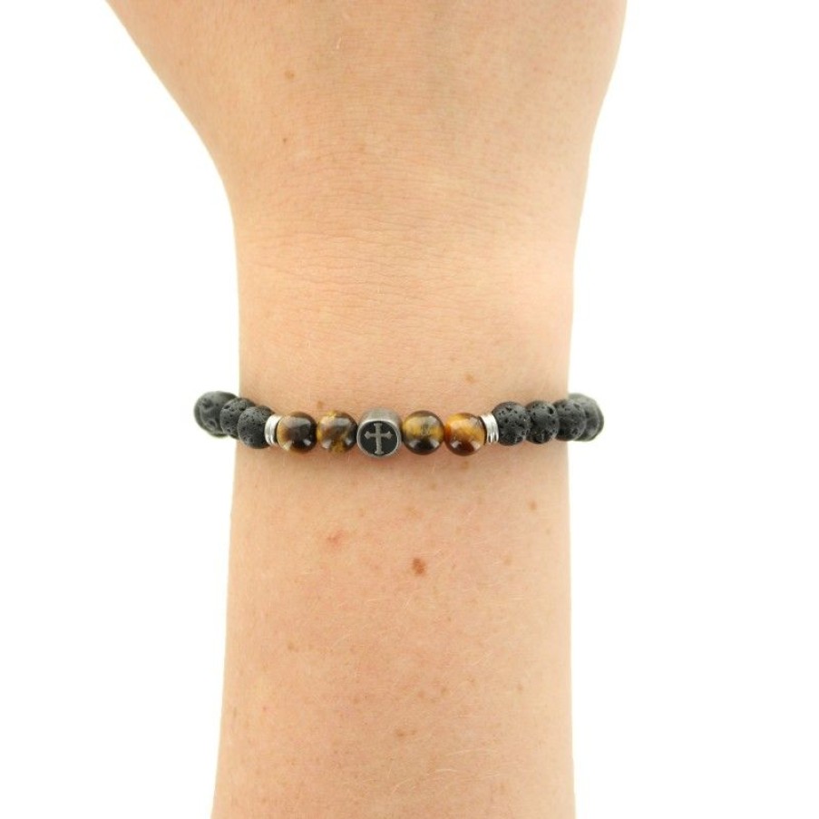 Palais du Rosaire Bracelet Fantaisie | Bracelet En Pierre De Laves Et Oeil De Tigre