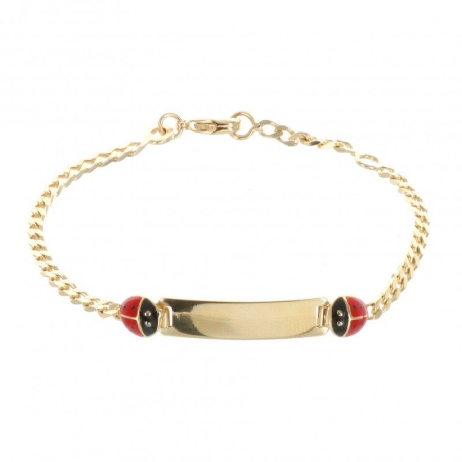 Palais du Rosaire Bracelet Plaque Or | Gourmette Pour Enfant En Plaque Or Avec Une Decoration Coccinelle