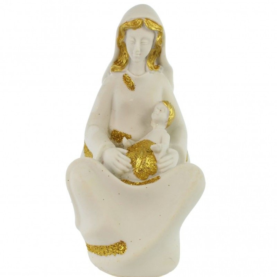 Palais du Rosaire Autre Statue De La Vierge | Statue De La Vierge A L'Enfant Blanche Et Dore Paillete De 13Cm