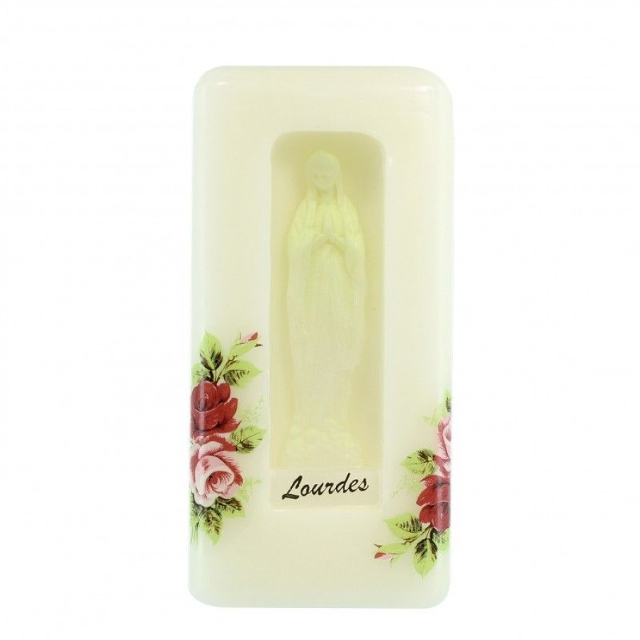 Palais du Rosaire Bougie Decorative | Bougie Lumineuse Cubique Notre Dame De Lourdes 7X7X15Cm