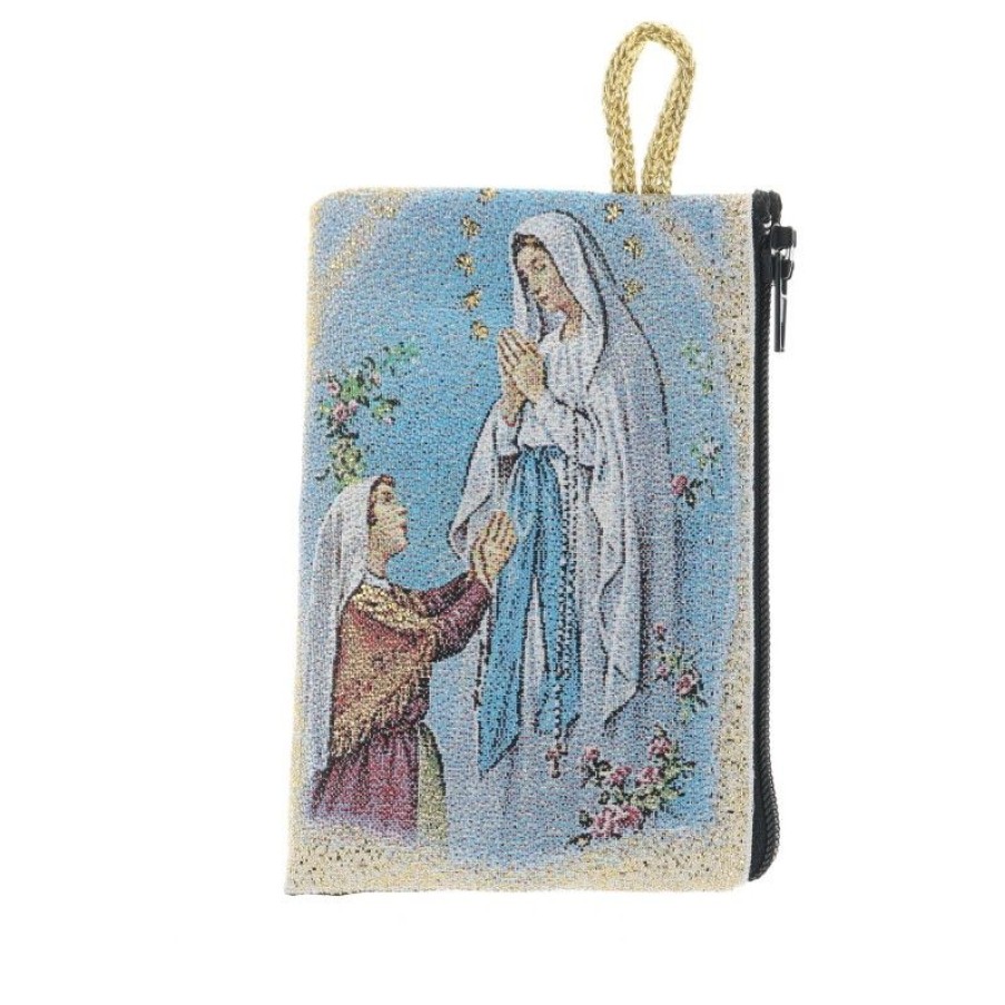 Palais du Rosaire Etui A Chapelet | Etui A Chapelet En Fil Dore 10X7 Cm Avec Apparition Et Sanctuaire De Lourdes