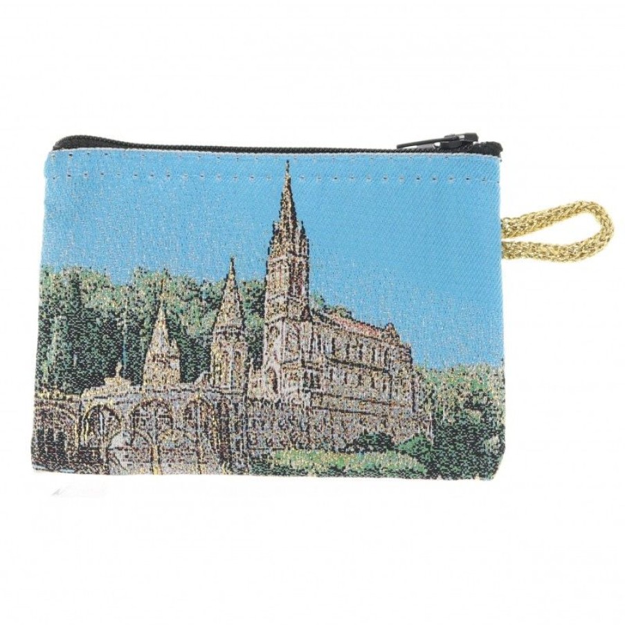 Palais du Rosaire Etui A Chapelet | Etui A Chapelet En Fil Dore 10X7 Cm Avec Apparition Et Sanctuaire De Lourdes