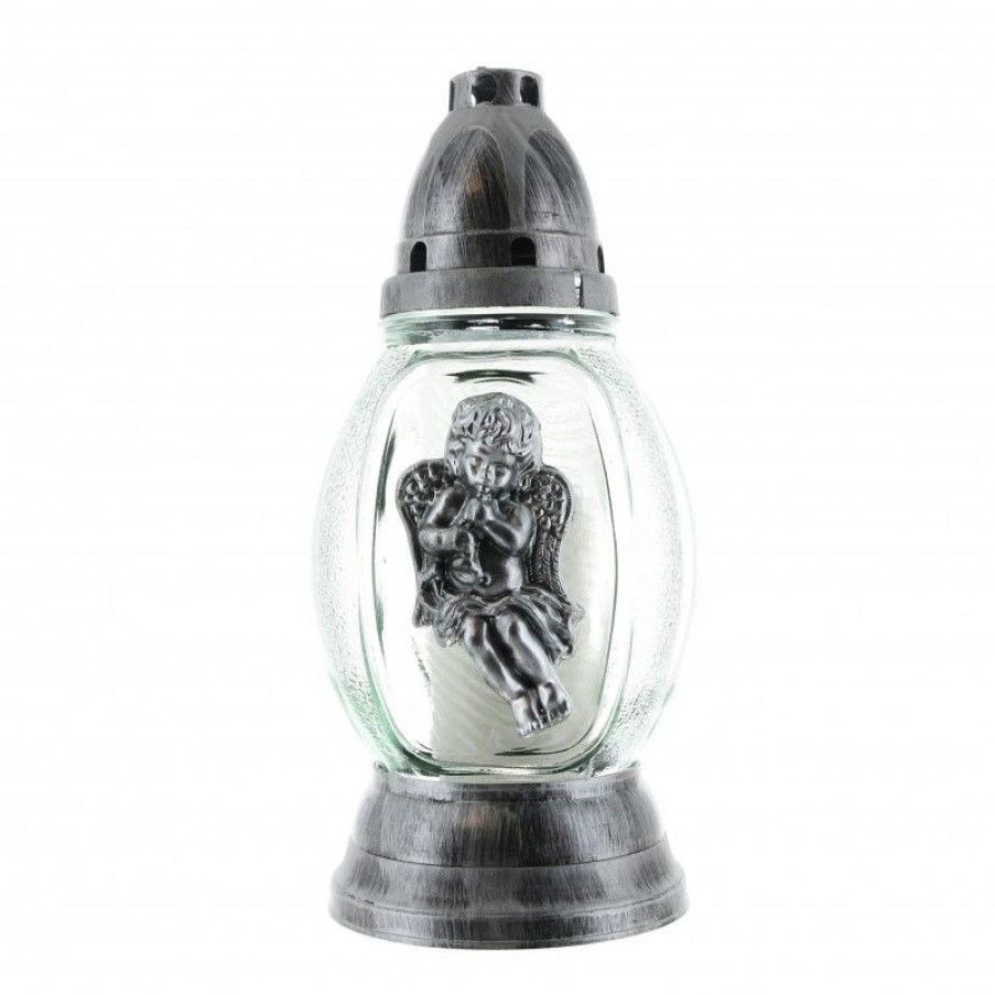 Palais du Rosaire Bougie Decorative | Bougie De 19Cm Avec Un Ange Argente
