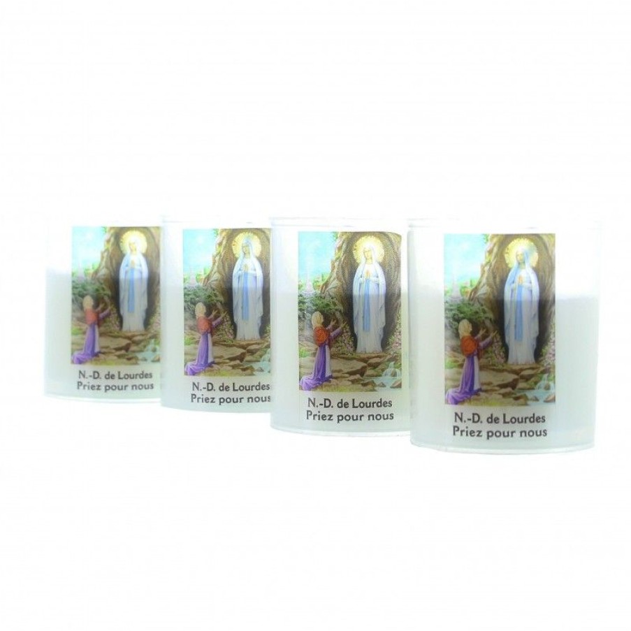 Palais du Rosaire Bougie Votive | Lot De 4 Bougies Blanches Notre Dame De Lourdes 6Cm 20H