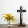 Palais du Rosaire Crucifix Bois | Crucifix St Benoit En Bois Sur Pied 21Cm
