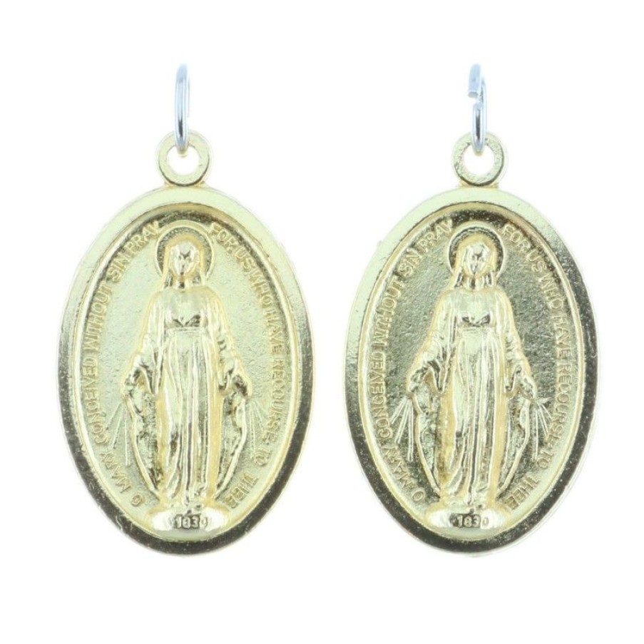 Palais du Rosaire Medaille Et Croix Metal | Lot De 2 Medailles De La Vierge Miraculeuse En Metal Dore