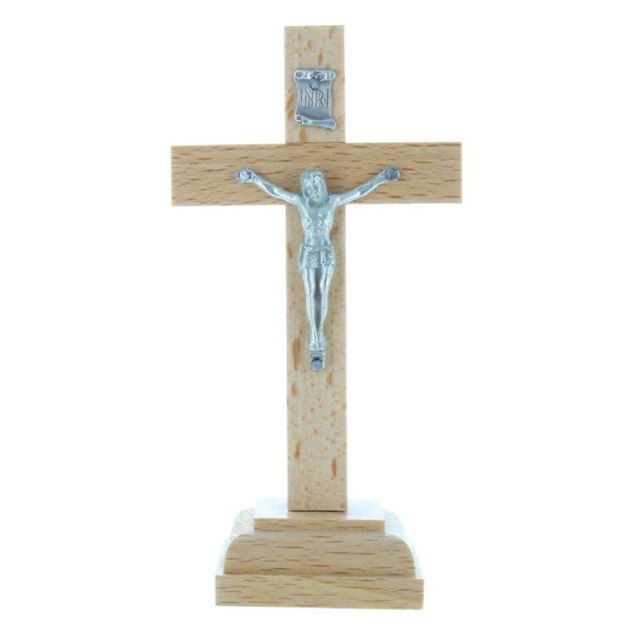 Palais du Rosaire Crucifix Bois | Crucifix En Bois Sur Un Socle 11,5Cm
