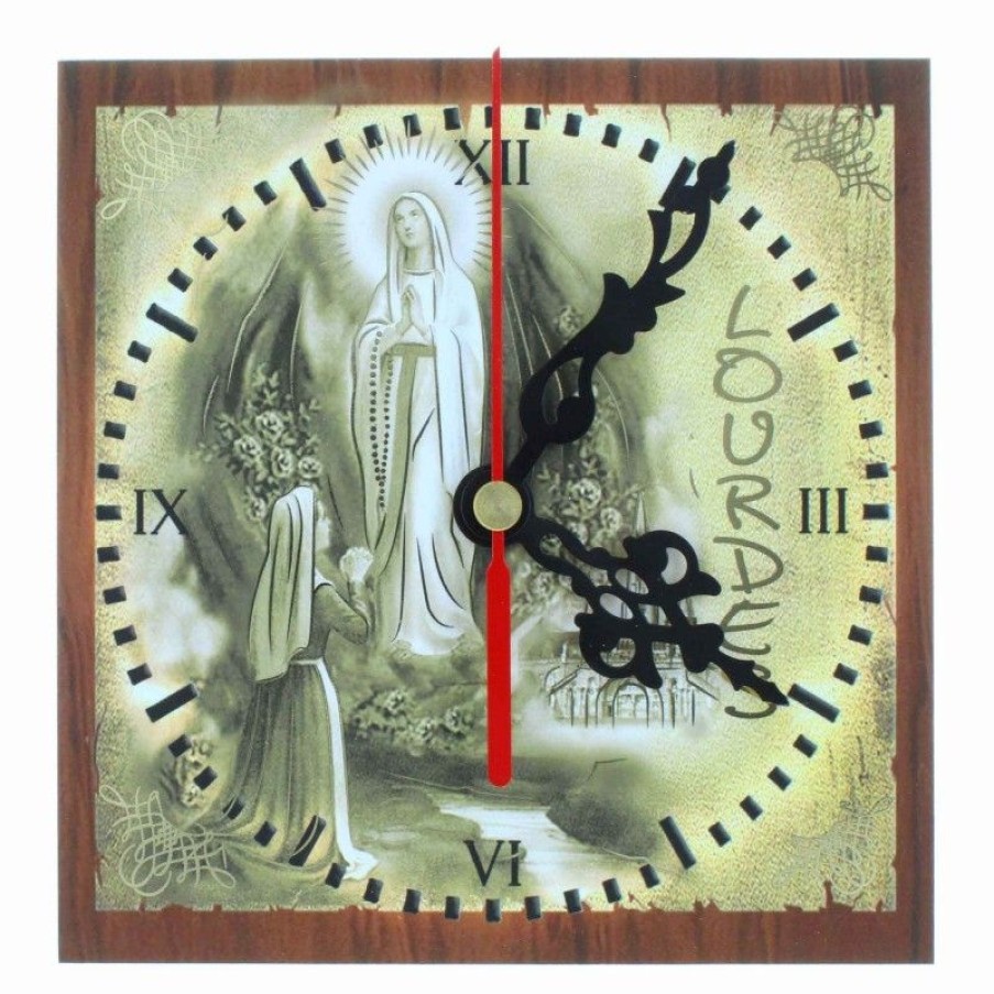Palais du Rosaire Horloge | Horloge De Lourdes Carree En Bois 13X13Cm