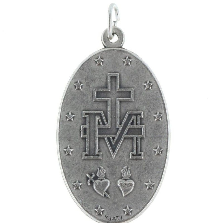 Palais du Rosaire Medaille Et Croix Metal | Medaille De La Vierge Miraculeuse En Metal Et Emaillee Bleue 4Cm