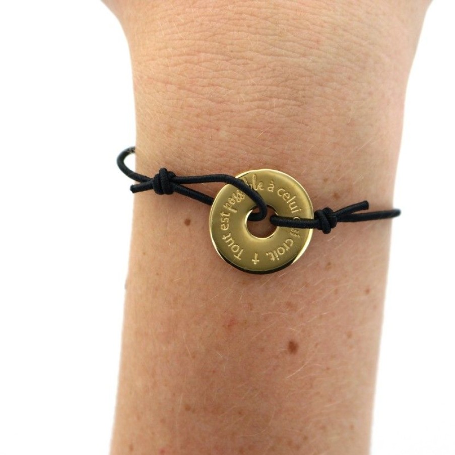 Palais du Rosaire Bracelet Fantaisie | Bracelet Anneau En Laiton Dore \\"Tout Est Possible A Celui Qui Croit\\"