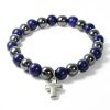 Palais du Rosaire Bracelet Fantaisie | Bracelet En Pierres Naturelles D'Hematite Et Lapis Lazuli Avec Croix