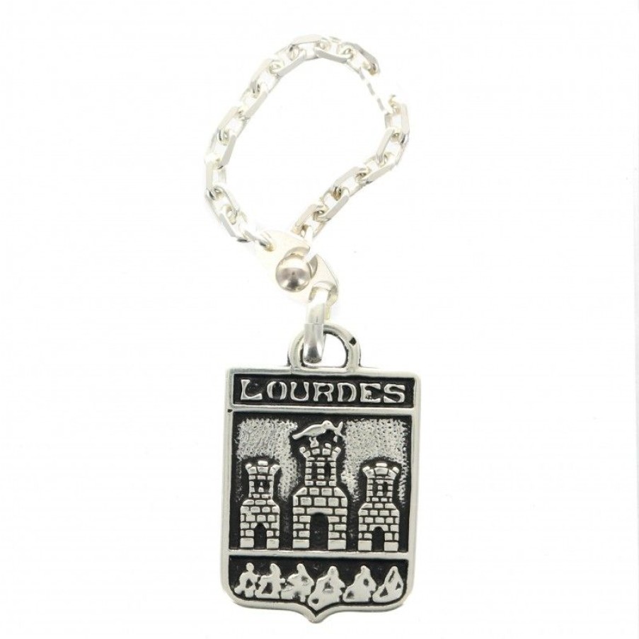 Palais du Rosaire Porte&Cles | Porte-Cle En Plaque Argent Ecusson Lourdes