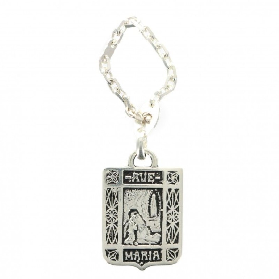Palais du Rosaire Porte&Cles | Porte-Cle En Plaque Argent Ecusson Lourdes
