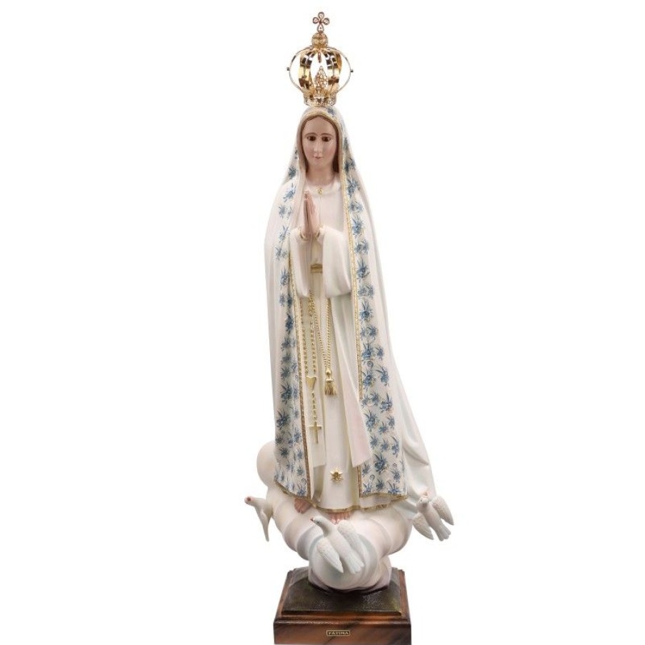 Palais du Rosaire Statue Vierge De Fatima | Statue De Fatima Vetue De Son Manteau Fleuri Bleu 95 Cm